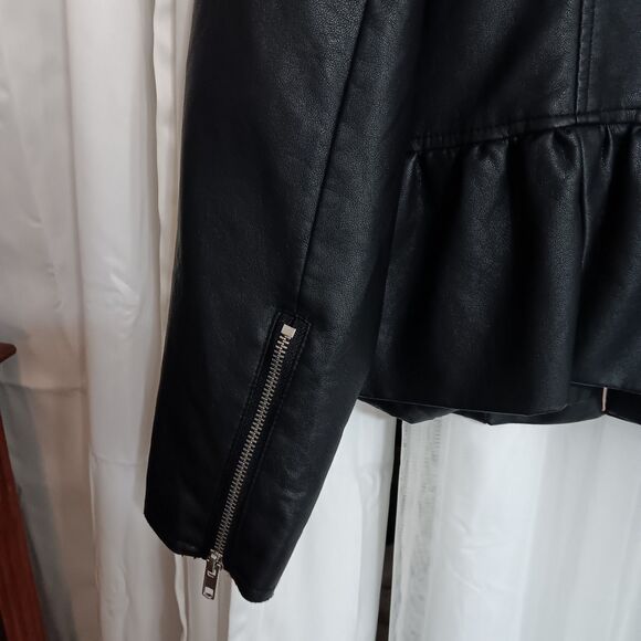 Worthington Vegan Leather Jacket Sz XL Zip Closure, Black Gathered Waist - Picture 9 of 14
